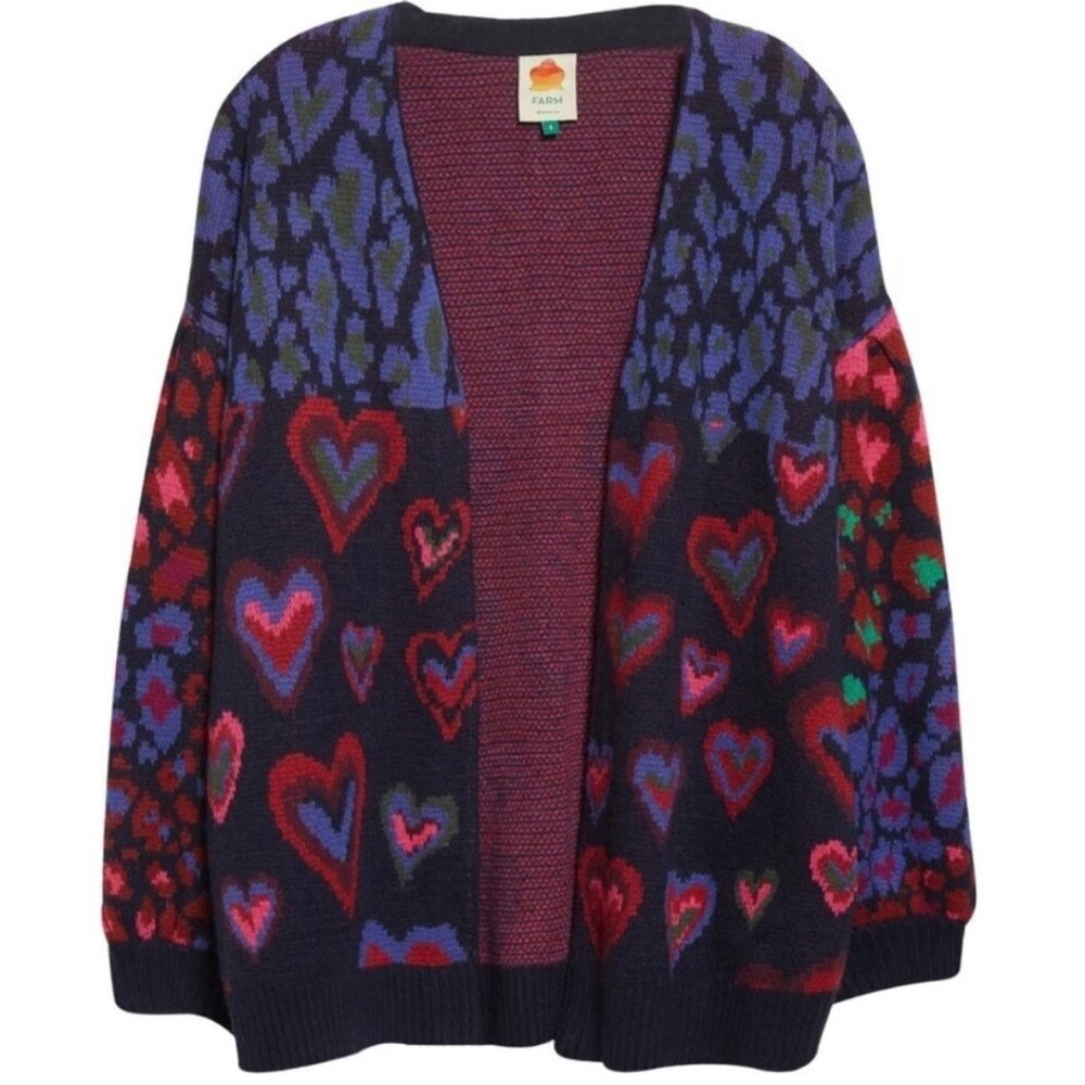 FARM Rio Mixed Ikat Hearts Knit Cardigan 💕